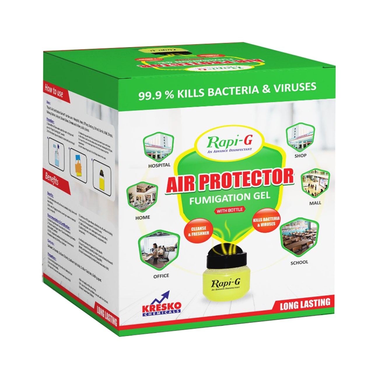 

Rapi-G Fumigation Gel- Sterilizer Disinfector Fumigator For School Mall Clinic Home Office Salon Car and Other Public Place- Disinfect Area From Viruses Spores Fungi- Certified By WHO-GMP 25g