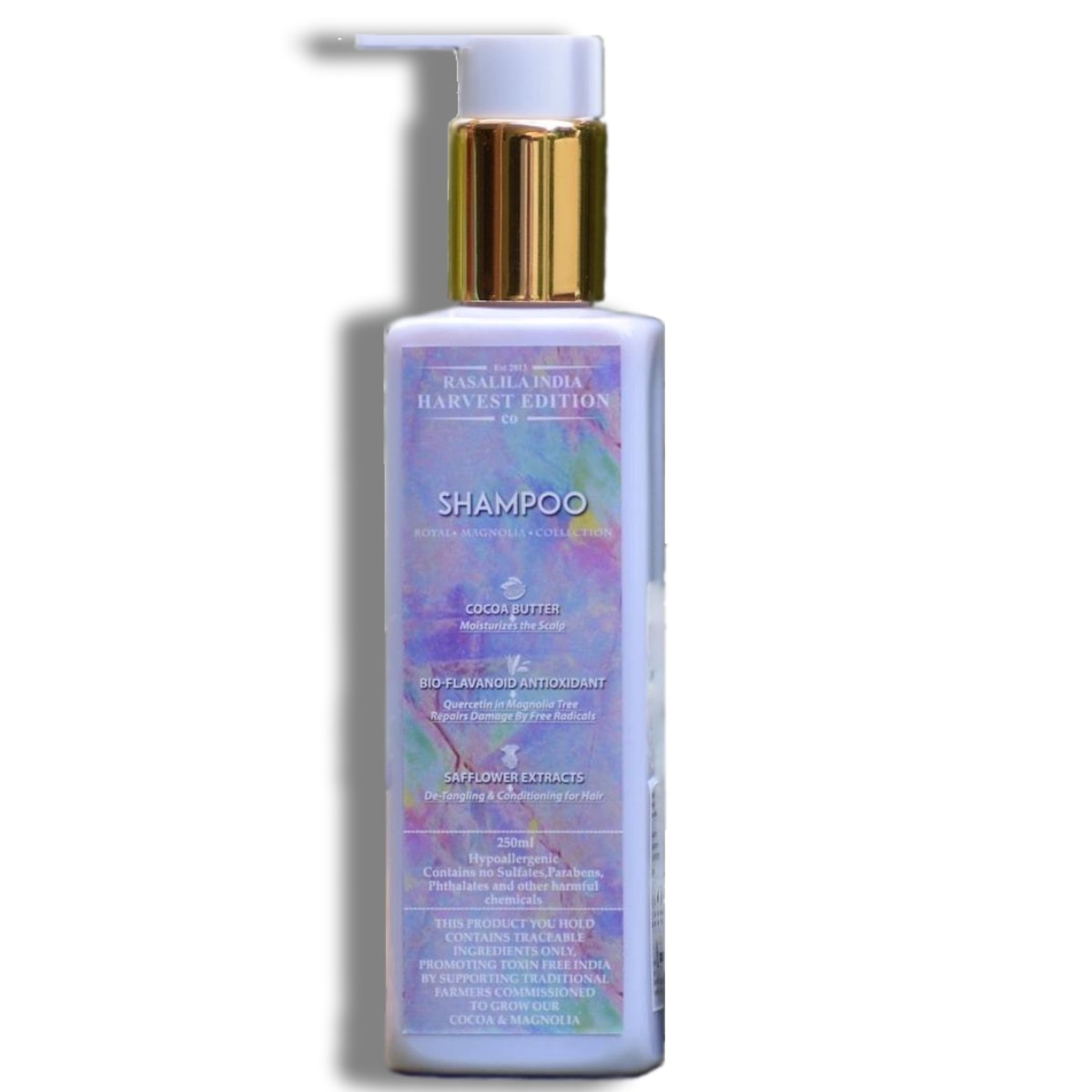 

Rasalila Shampoo Royal Magnolia Champacca Cocoa Butter Safflower Oil Cleansing Replenishes 250 ml