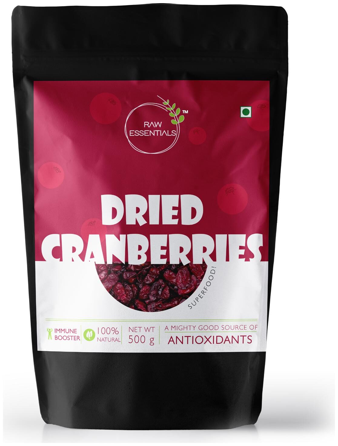 

Raw Essentials Dried Cranberries 500g (Pack of 1)