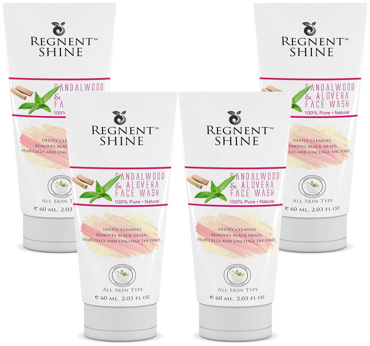 

Regnent Shine Sandalwood Face Wash Brightens Skin Soothes Acne Restores Moisture - Paraben Free 60 ml (Pack of 4)