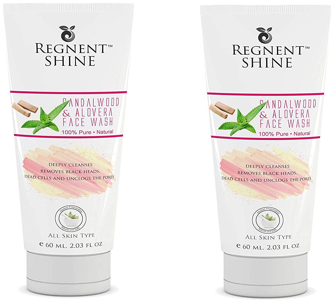 

Regnent Shine Sandalwood Face Wash (60 ml Pack of 2) Brightens Skin Soothes Acne Restores Moisture - Paraben Free