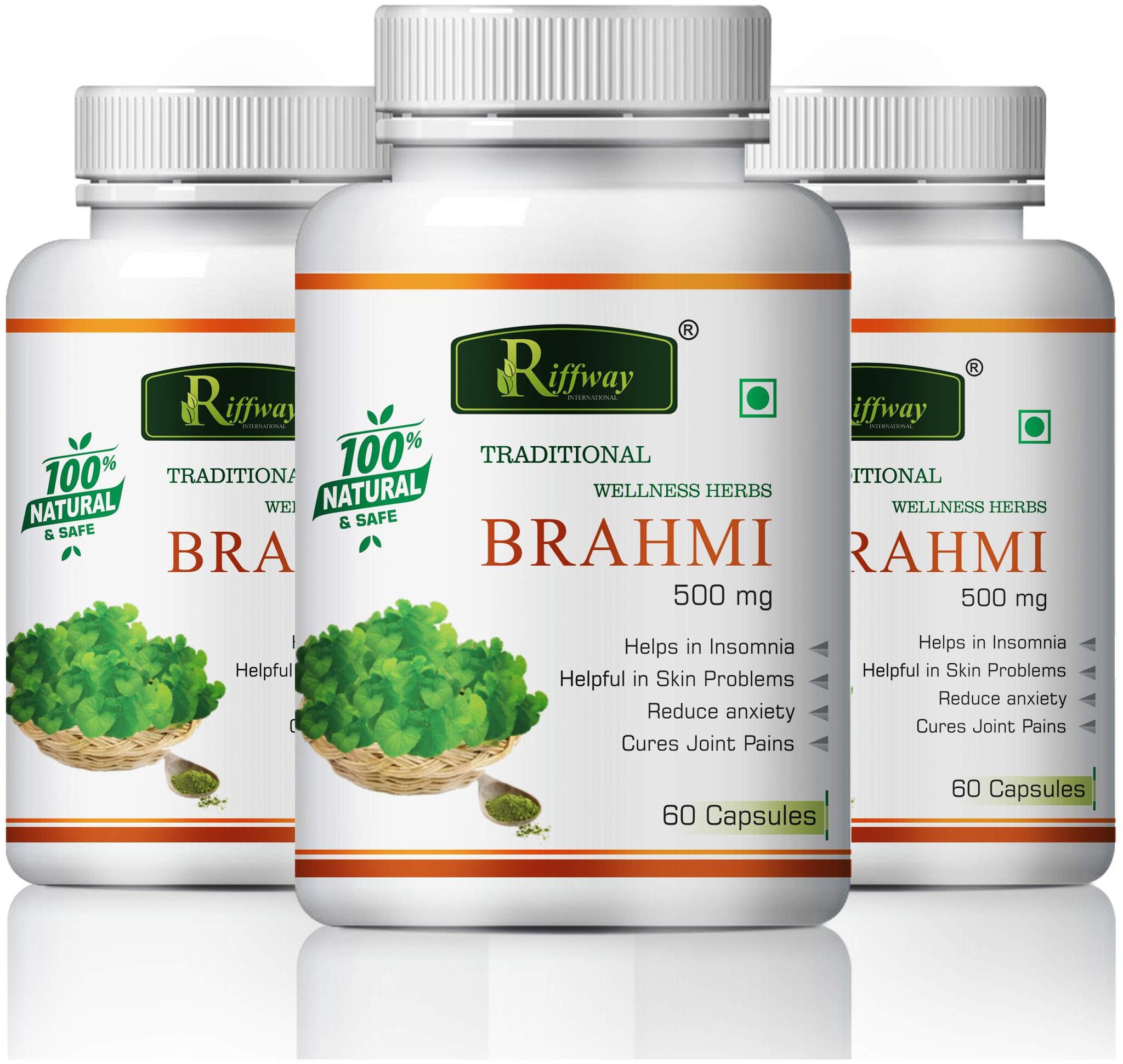 

Riffway Brahmi For Reduce Stress Boost Memory 100 Ayurvedic (180 Capsules)