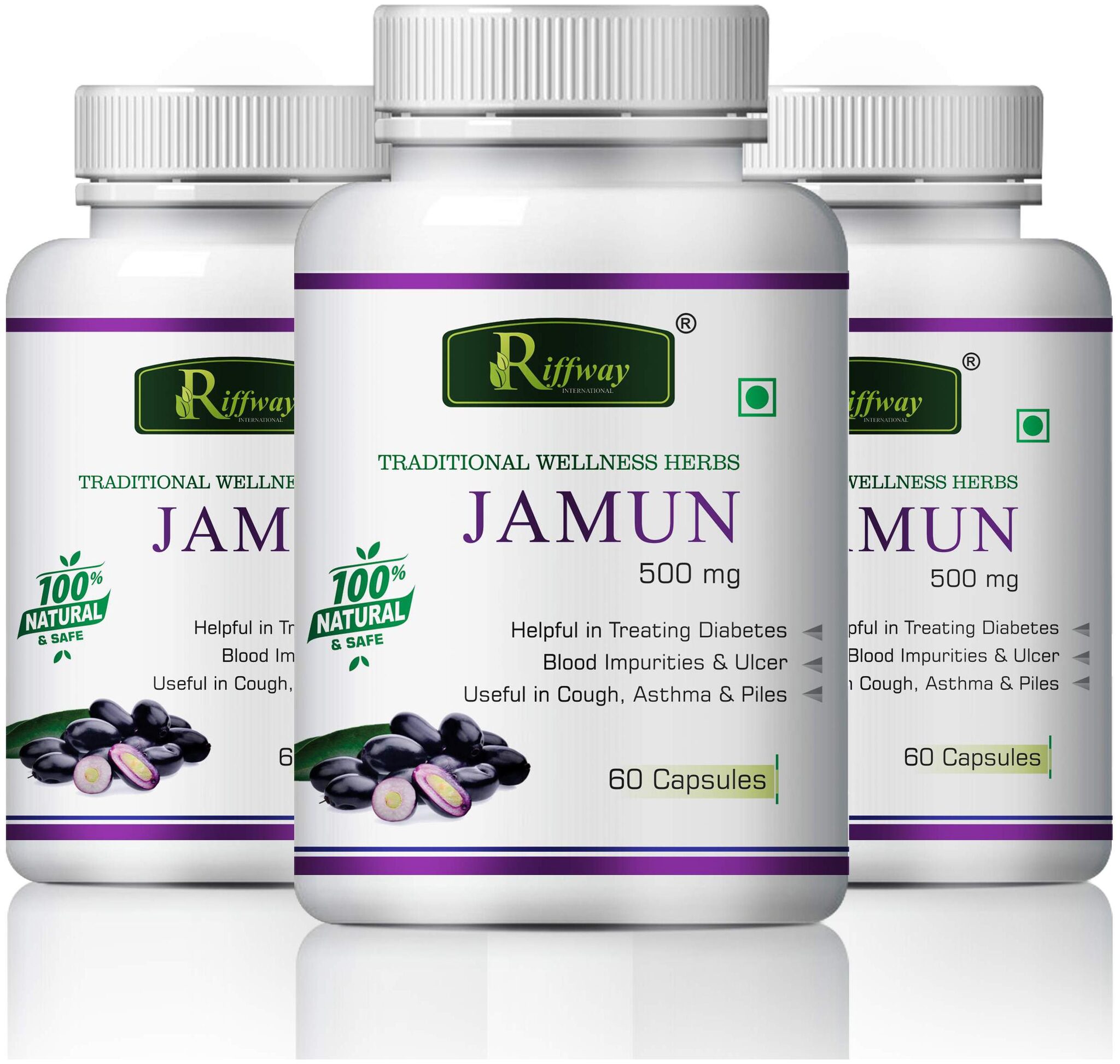 

Riffway Jamun Herbal Capsules For Helps In Treating Diabetes 100 Ayurvedic-60 Capsules Each(Pack of 3)