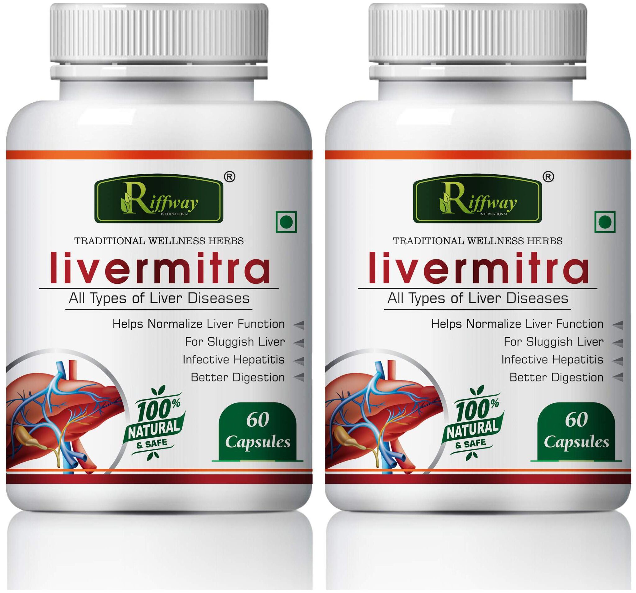 

Riffway Livermitra Herbal Capsules For All Type Of Liver Diseases 100 Ayurvedic-60 Capsules Each(Pack of 2)