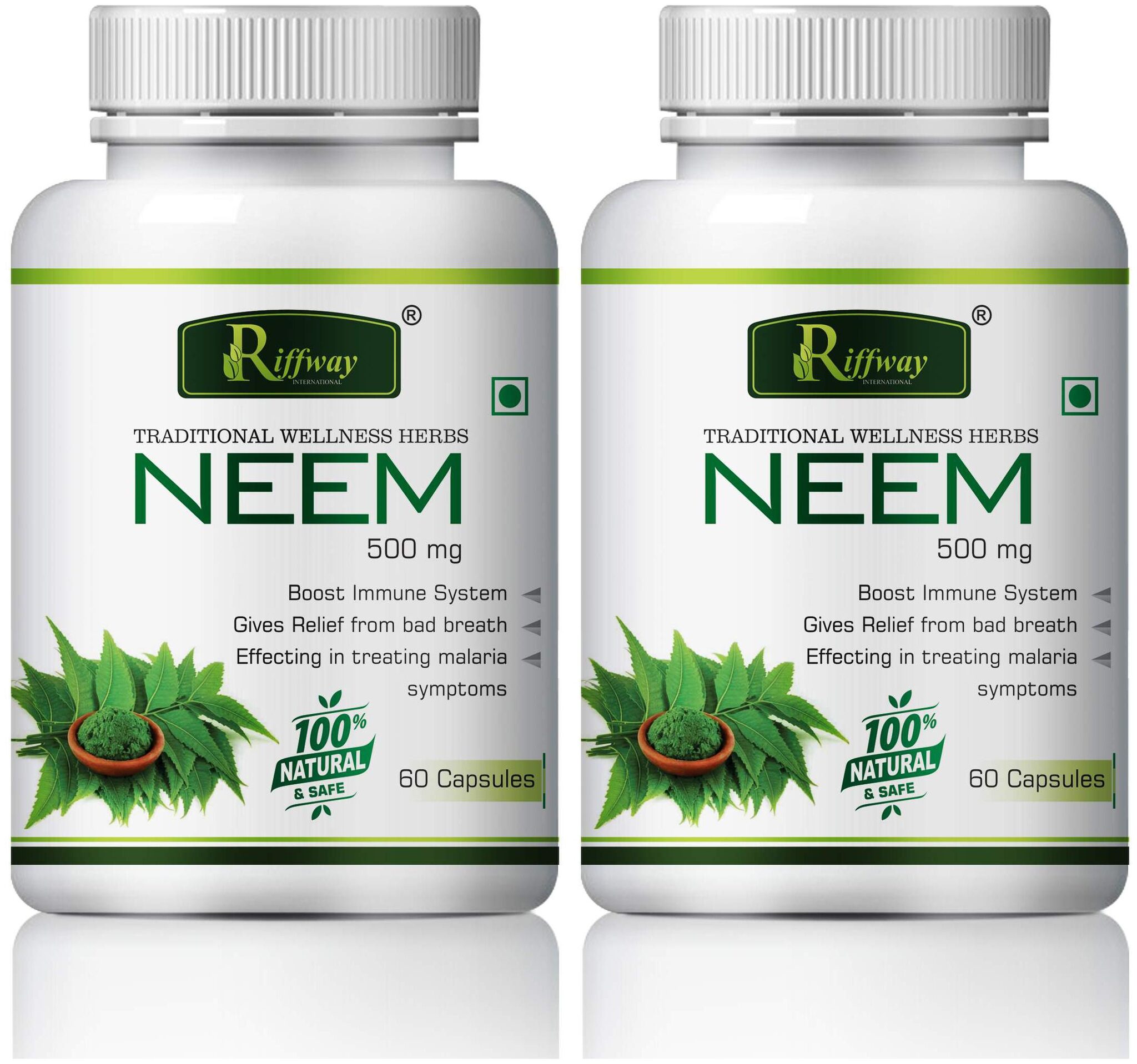 

Riffway Neem Herbal Capsules For Blood Purifier Treats acne other Skin Diseases 100 Ayurvedic-60 Capsules Each(Pack of 2)