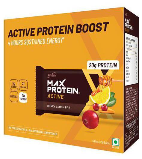 

RiteBite Max Protein Active Honey Lemon Bars 420 g (70 g each Pack of 6 )