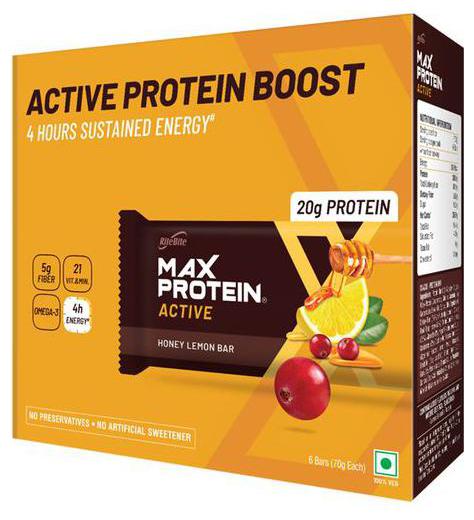 

RiteBite Max Protein Active Honey Lemon Bars 420 g (70 g each Pack of 6 )