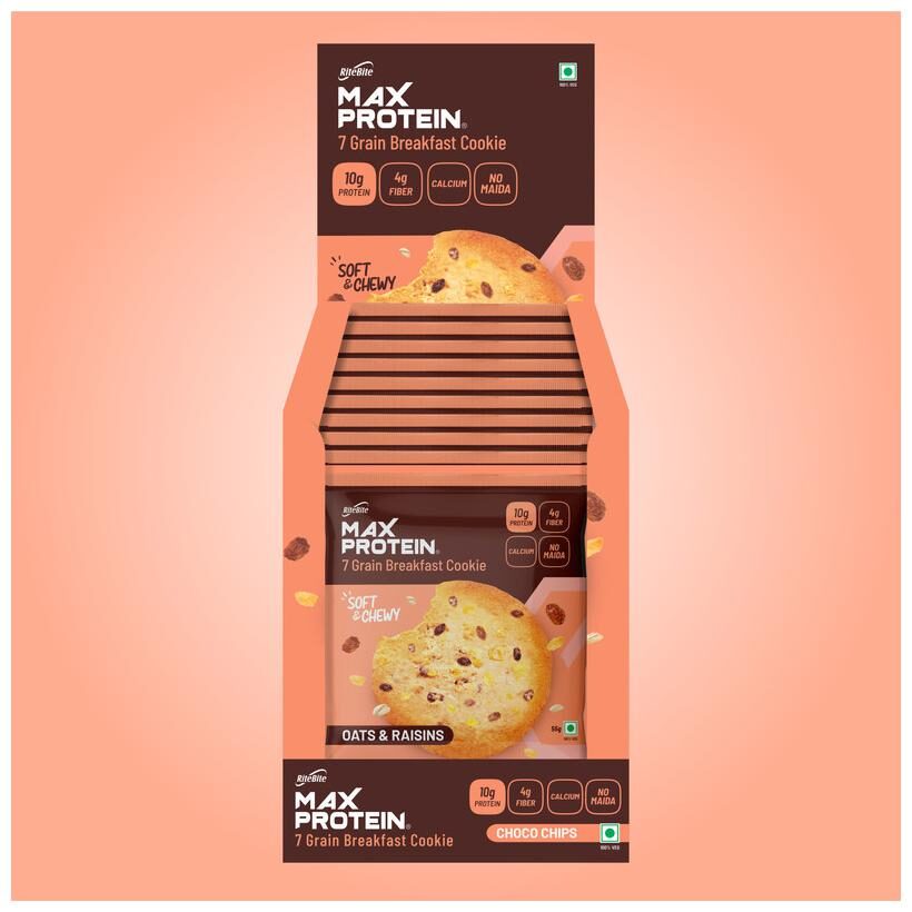 

RiteBite Max Protein Cookies Oats Raisins 55g x 12 Pouch (Pack of 1)