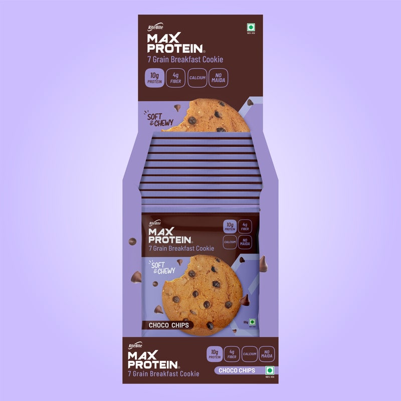 

RiteBite Max Protein Cookies Choco Chips 55g x 12 Pouch (Pack of 1)
