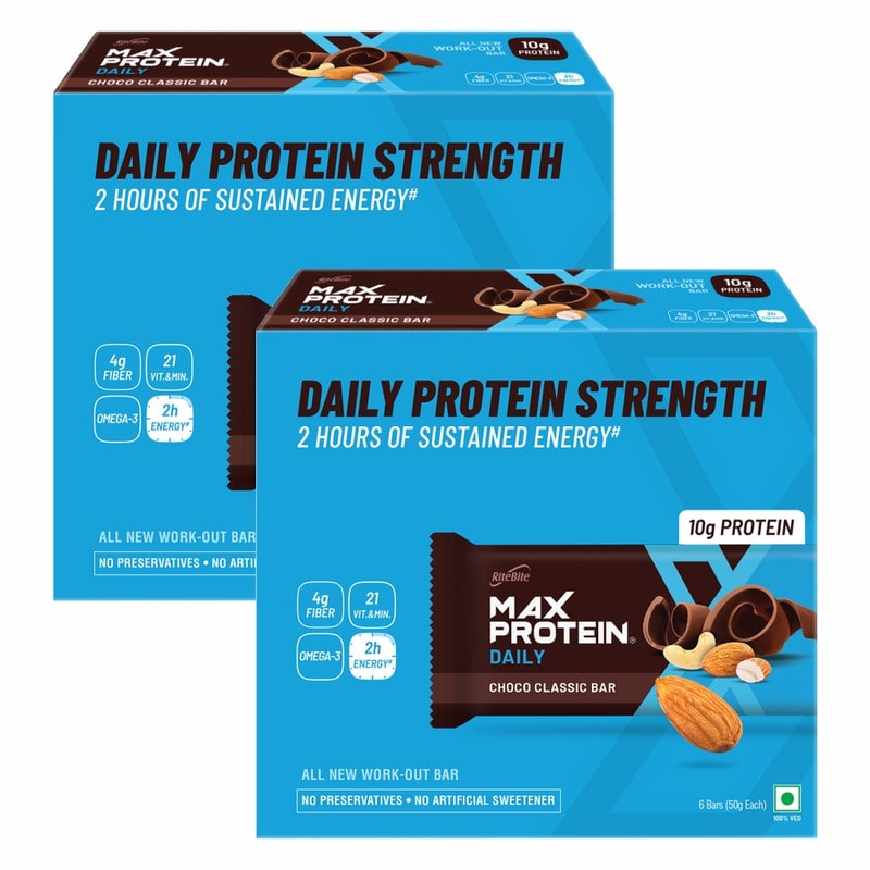 

Ritebite Max Protein Daily Choco Classic Bars (50g X 6 Bar) (Pack Of 2)