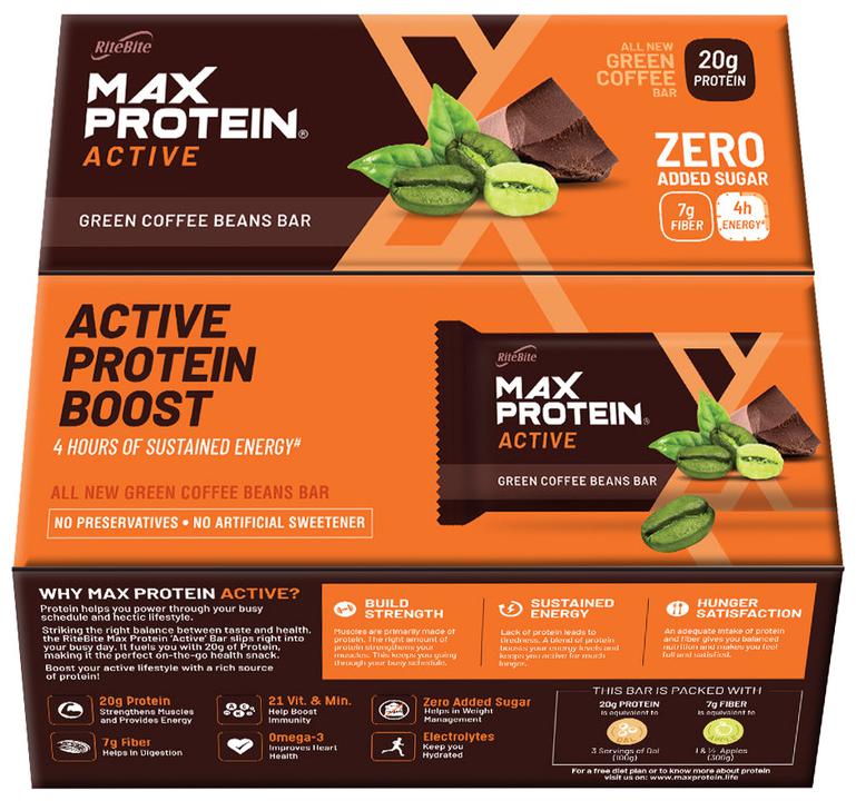 

RiteBite Max Protein Active Green Coffee Beans Bars Pack of 1 (70g x 12 Bars)