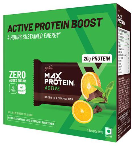 

RiteBite Max Protein Active Green Tea Orange Bars 70 g (Pack of 6)