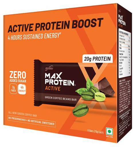 

RiteBite Max Protein Active Green Coffee Beans Bars 70 g (Pack of 6)