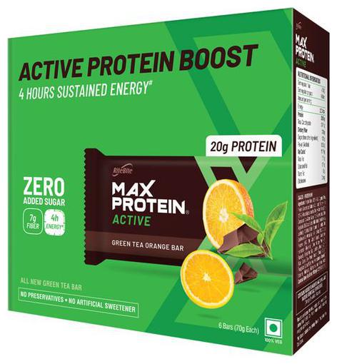 

RiteBite Max Protein Active Green Tea Orange Bars 70 g (Pack of 6)