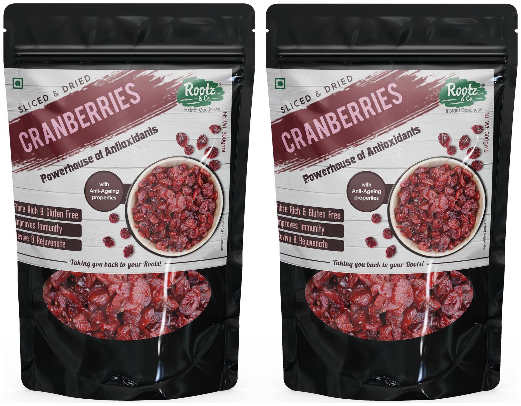 

Rootz co Dehydrated Cranberries Gluten Free Vegan 300g (PacK of 2)