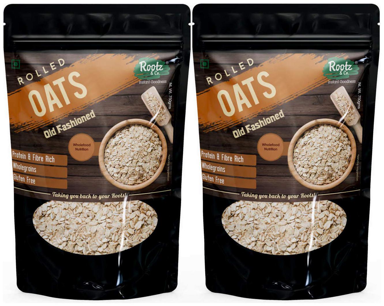 

Rootz Co Whole Rolled Oats Healthy - Fibre Protein Rich Gluten Free Old Fashioned Rolled Oats 750g (Pack Of 2)