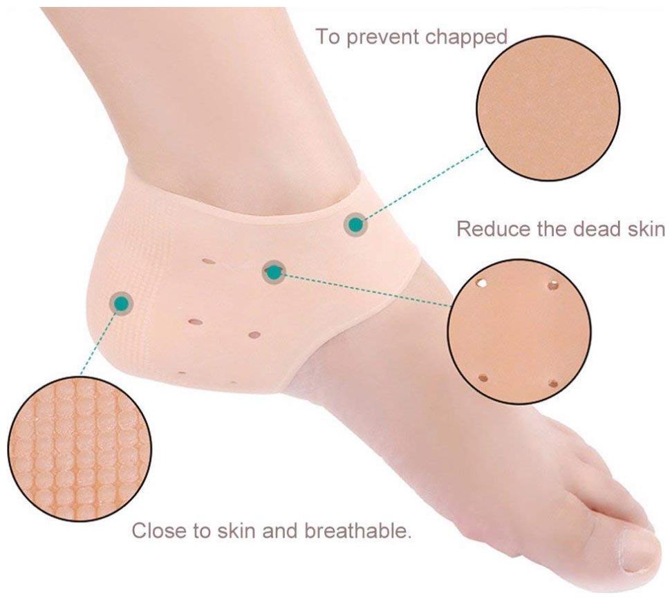 

ROYALDEAL MADE OF HIGH QUALITY MEDICAL GRADE SILICONE GEL Heel Socks for Swelling Foot Care Ankle Support Pad for Unisex (Skin Color) Heel Support (Free Size Skin colour)