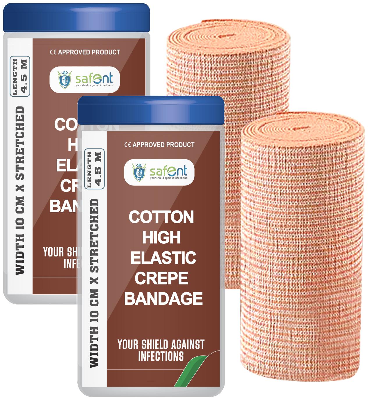 

Safent Cotton High Elastic Bandage - 4 Inch (breadth 10cm x length 450Cm) (Pack Of 2)