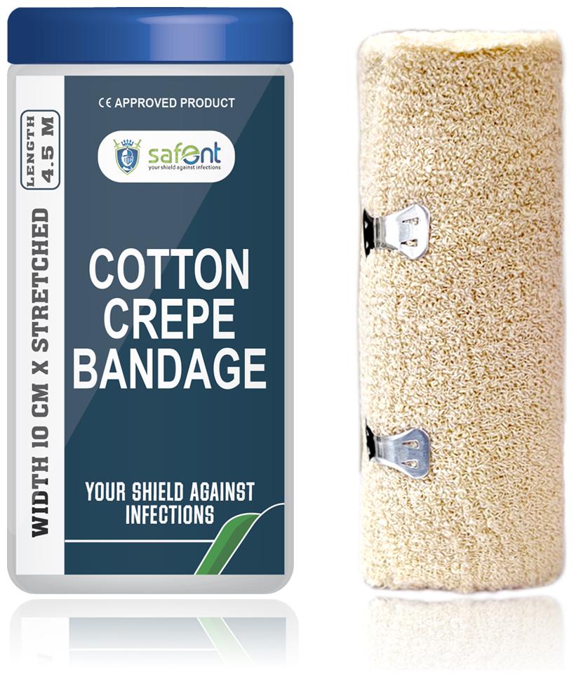 

Safent Cotton Crepe Bandage - 4 Inch (breadth 10cm x length 450Cm) (Pack Of 1)