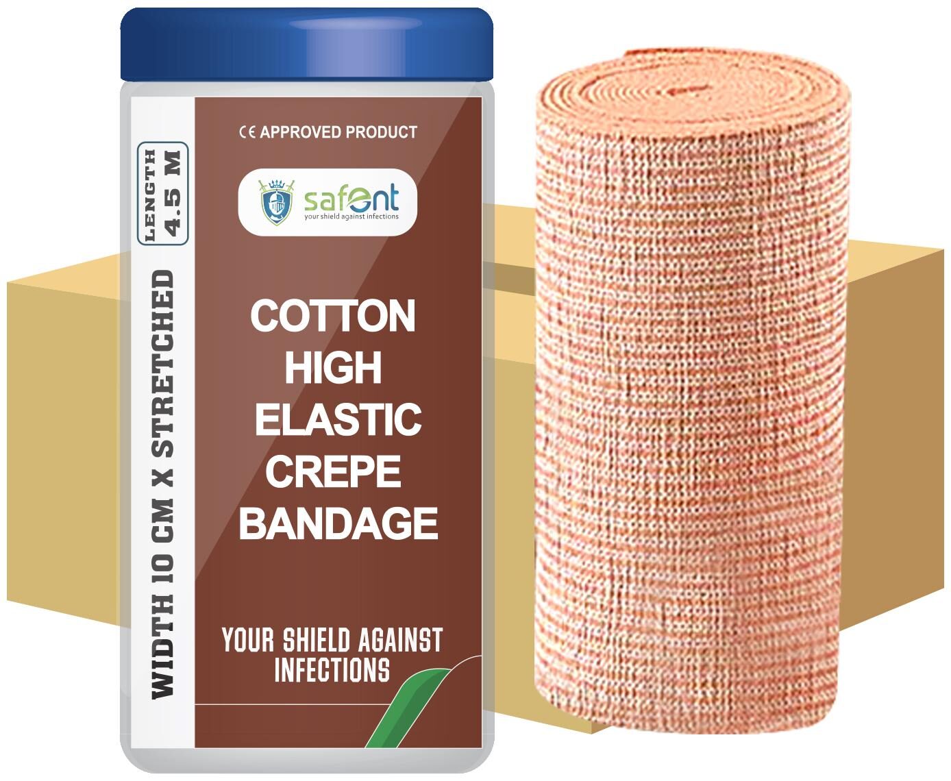 

Safent Cotton High Elastic Bandage - 4 Inch (breadth 10cm x length 450Cm) (Pack Of 8)