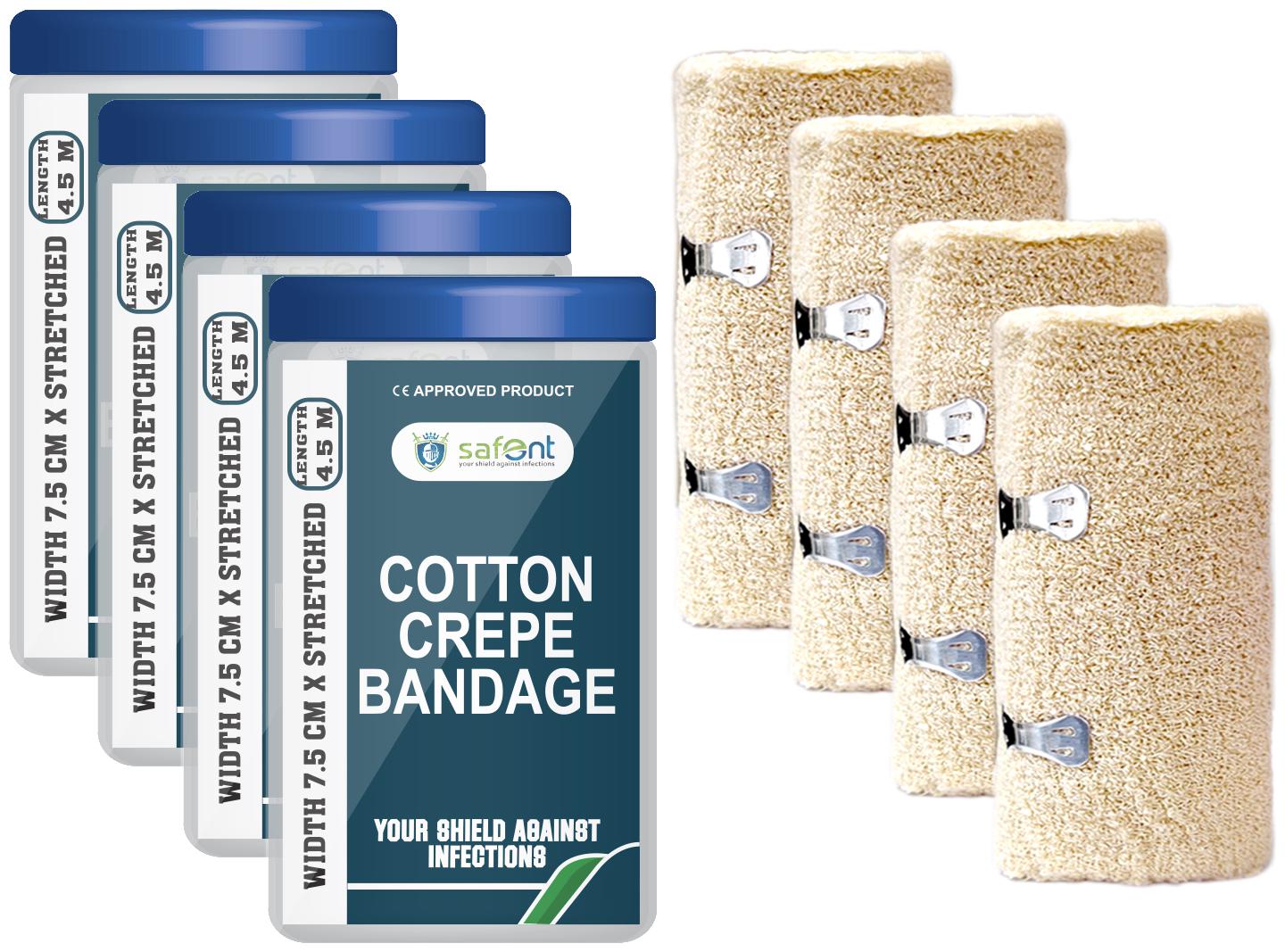 

Safent Cotton Crepe Bandage - 3 Inch (breadth 7 5cm x length 450Cm) (Pack Of 4)