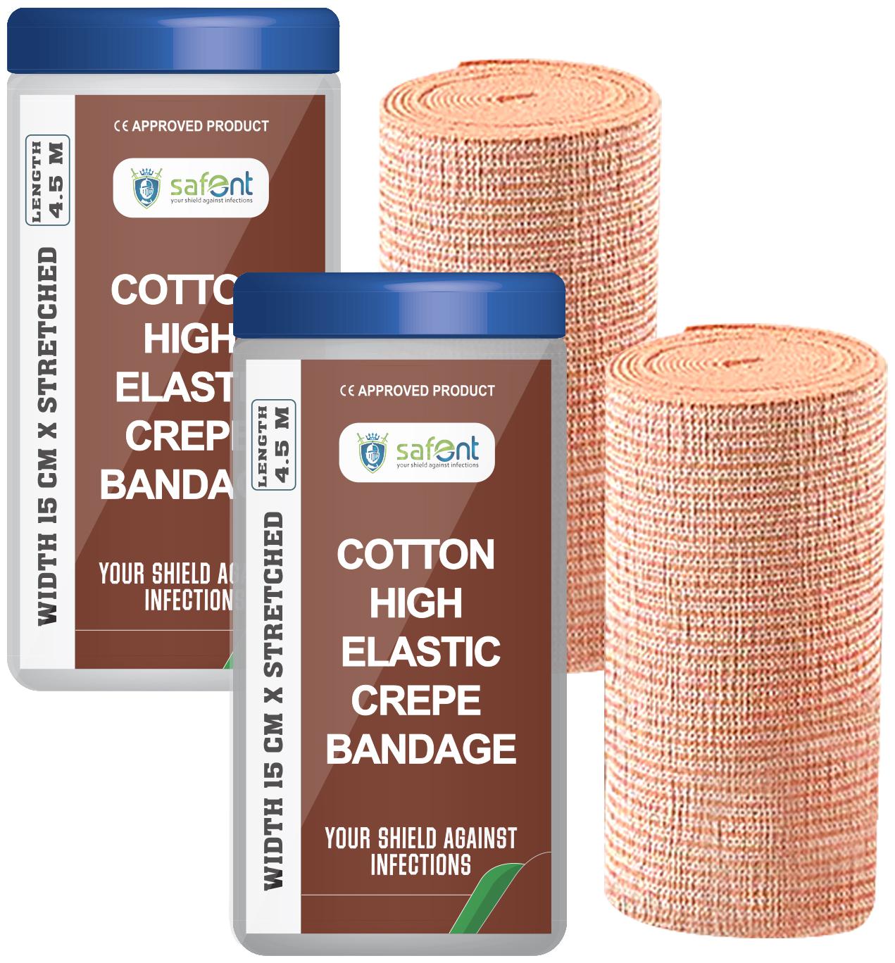 

Safent Cotton High Elastic Bandage - 6 Inch (breadth 15cm x length 450Cm) (Pack Of 2)