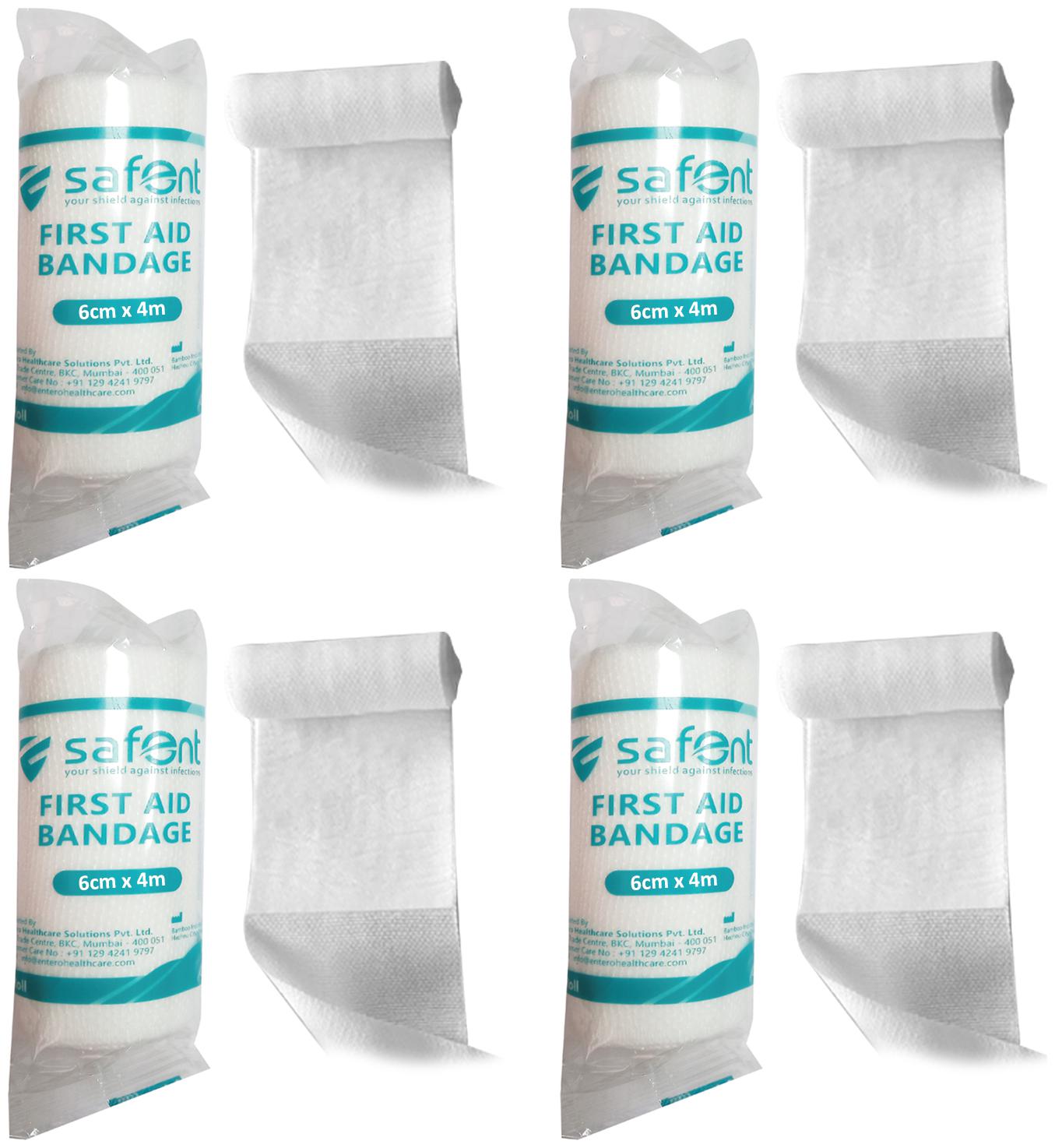 

Safent First Aid Bandage - 2 5 Inch (breadth 6cm x length 400Cm) (Pack Of 4)