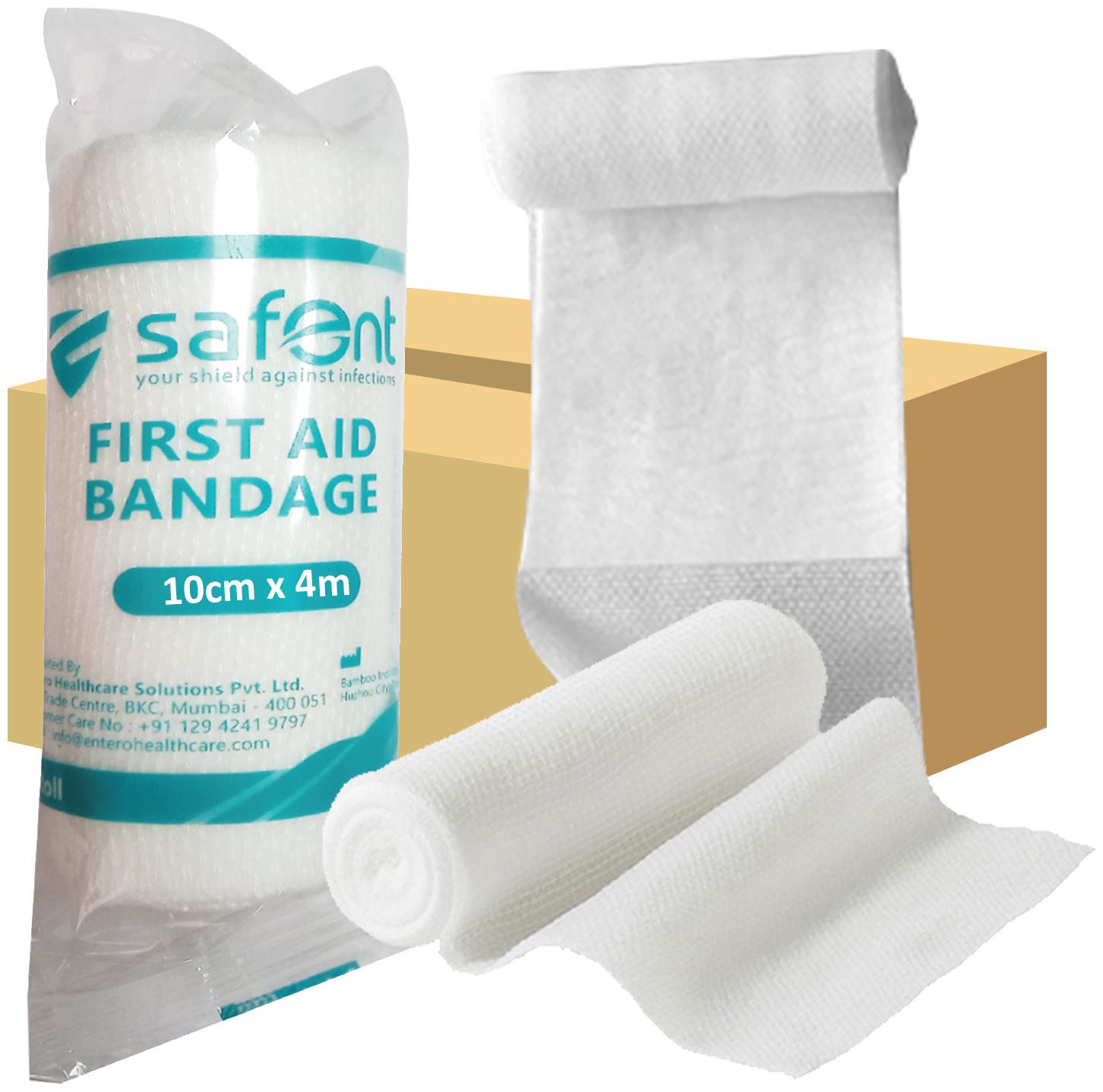 

Safent First Aid Bandage - 4 Inch (breadth 10cm x length 400Cm) (Pack Of 8)