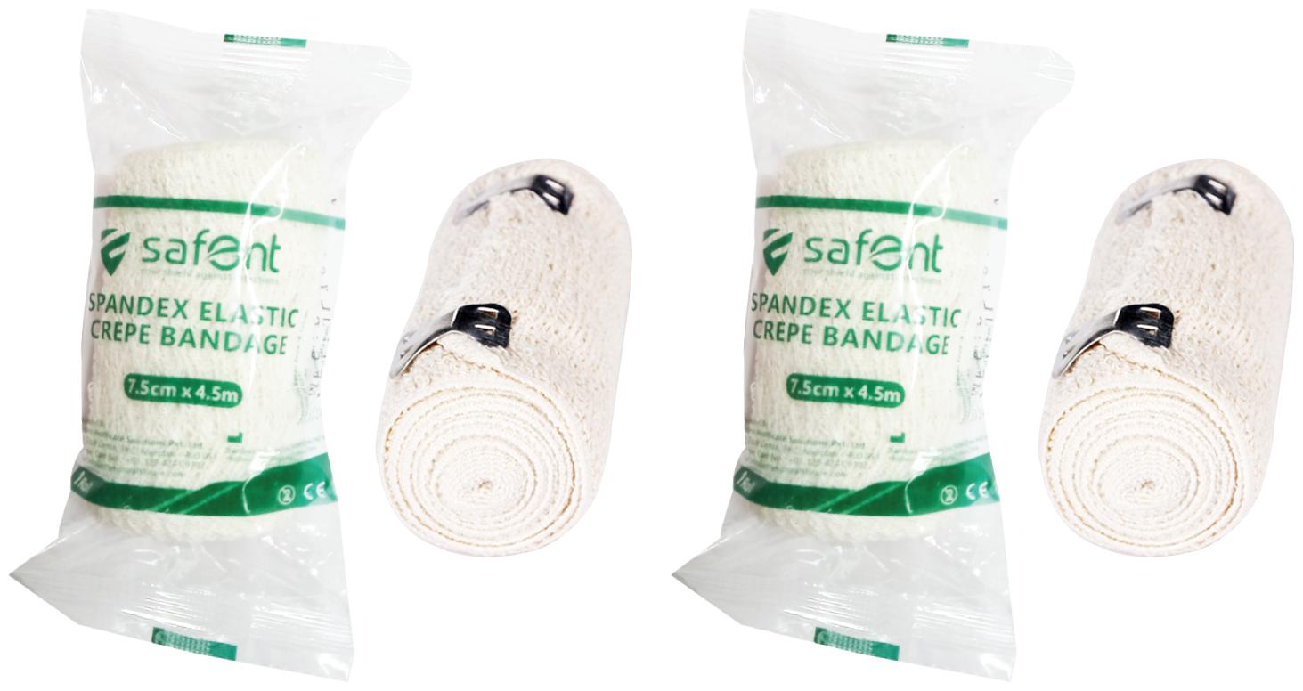 

Safent Spandex length Elastic Crepe Bandage (Natural White Color) - 3 Inch (breadth 7 5cm x length 450Cm) (Pack Of 2)