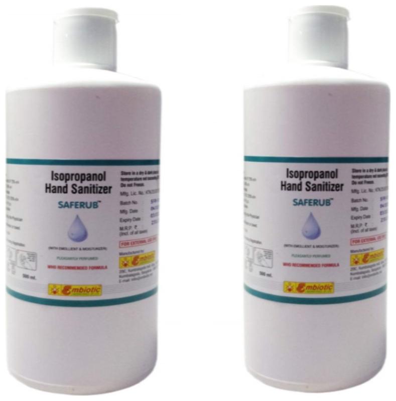 

Saferub 75 Alcohol Based Hand Sanitizer WHO recommended formula 500ml Fliptop Bottle Pack of 2