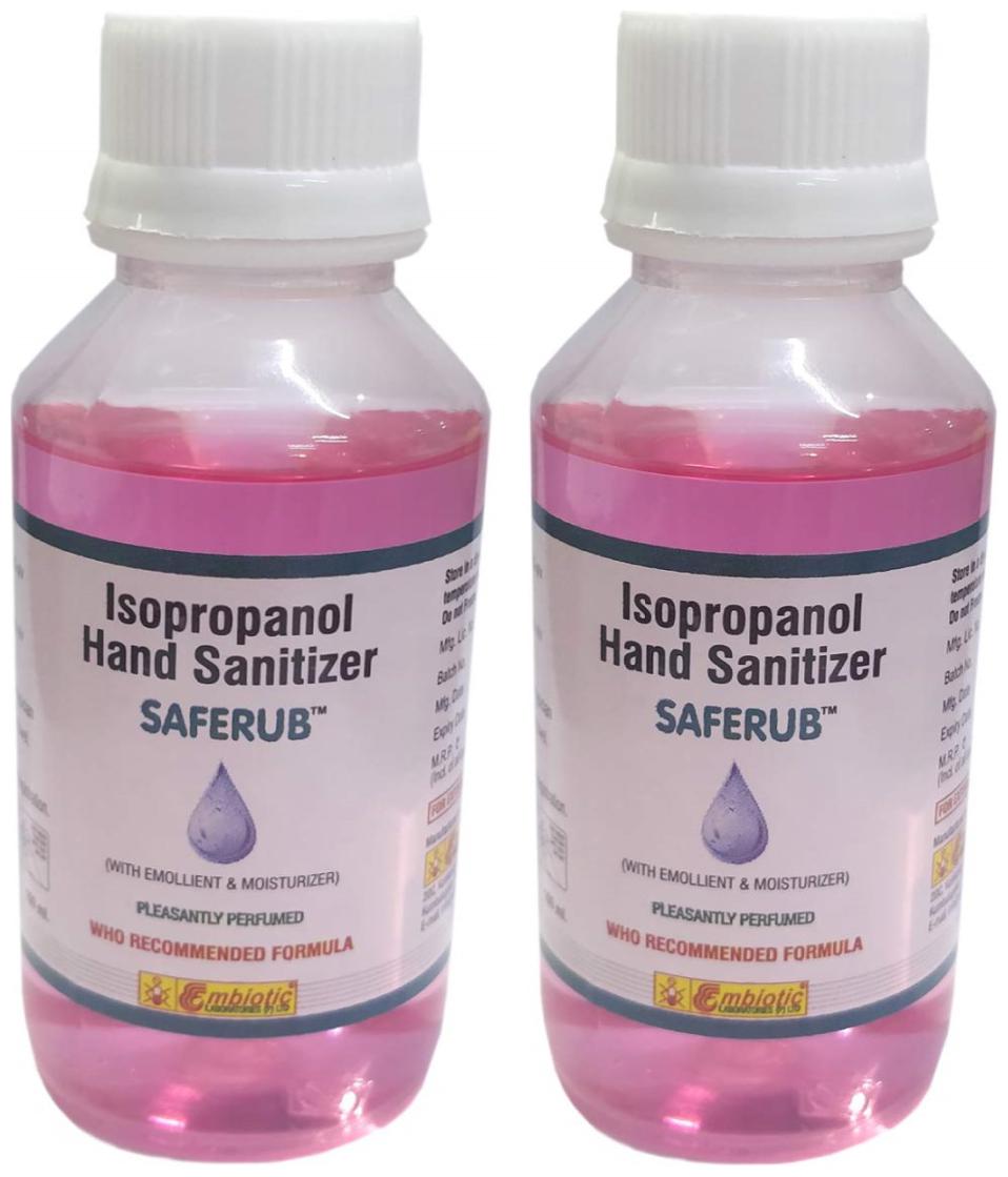 

Saferub 75 Alcohol Based Hand Sanitizer WHO recommended formula 100ml Pack of 2