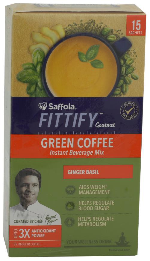 

Saffola FITTIFY Gourmet Green Coffee Instant Beverage Mix - Ginger Basil 15 Sachets