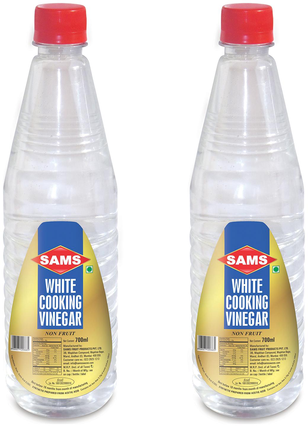 

Sams White Vinegar for Cooking Non Fruit Unflavoured Natural White Vinegar for Home Cooked Food Recipes and Pickles 700 ml ( Pack of 2 )