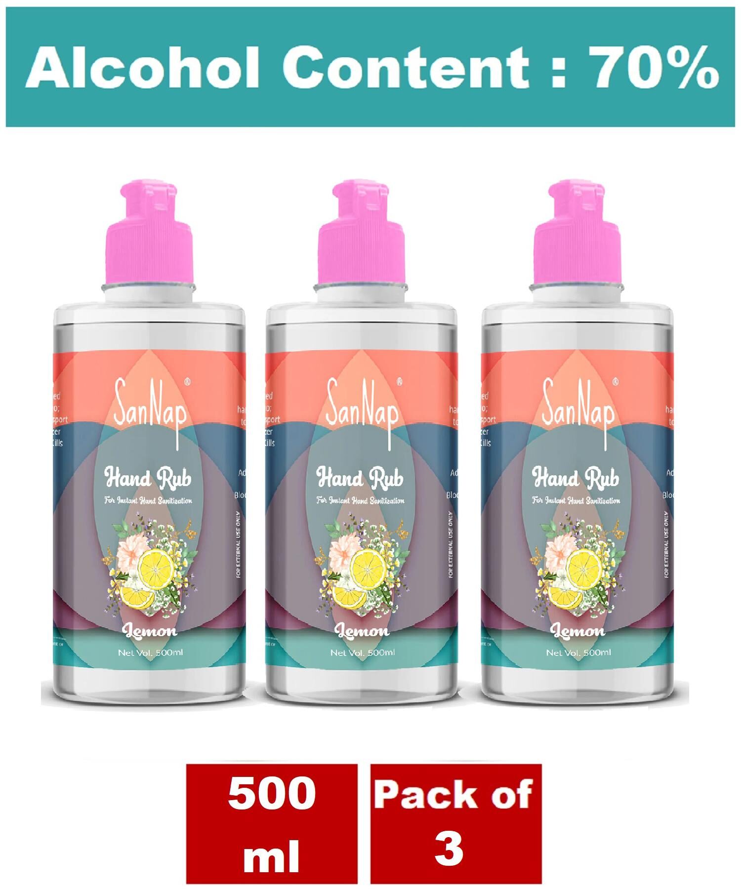 

SanNap 70 IPA (Alcohol Based) Instant Hand Sanitizer for Virus And Germ Protection Lemon 500ml (Pack of 3)