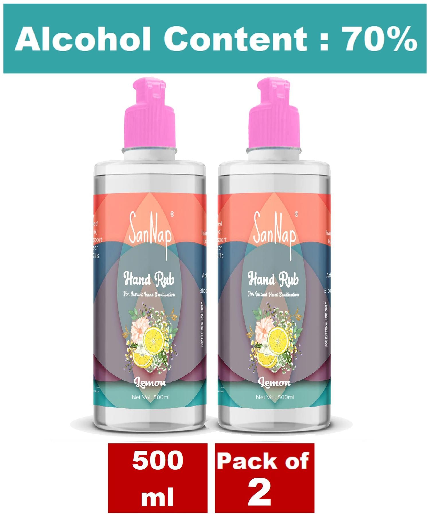 

SanNap 70 IPA (Alcohol Based) Instant Hand Sanitizer for Virus And Germ Protection Lemon 500ml (Pack of 2)