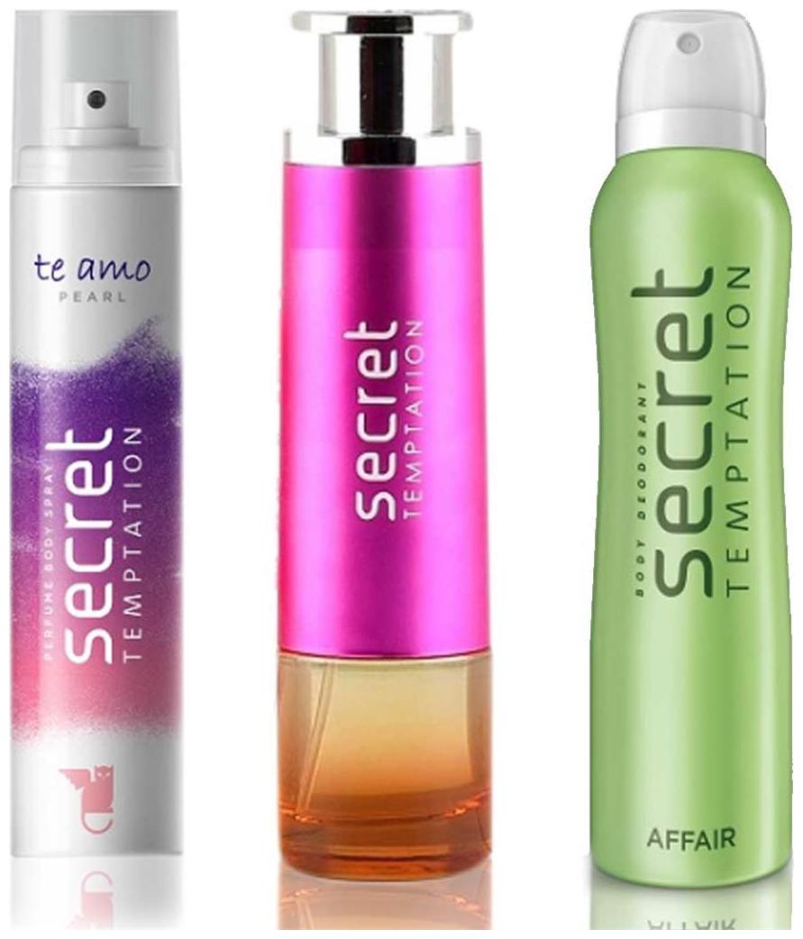 

Secret Temptation Bohemia Day Edp (100 ml) Te Amo Pearl Perfume Body Spray For Women (120 ml) and Affair Deodorant For Women (150 ml)