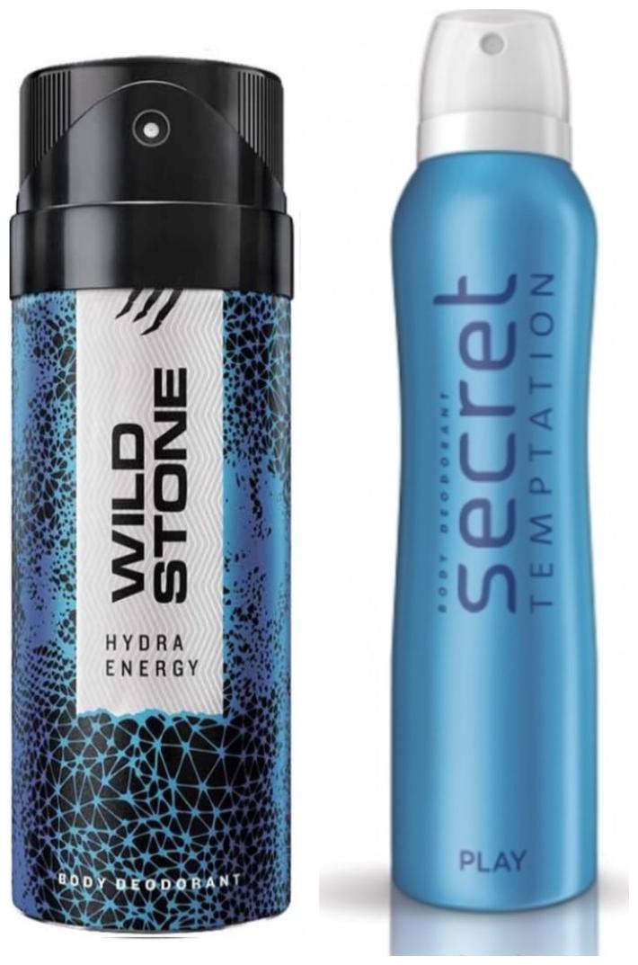

Secret Temptation Play Deodorant For Women and Wild Stone Hydra Energy Deodorant for Men (150 ml each) Pack of 2