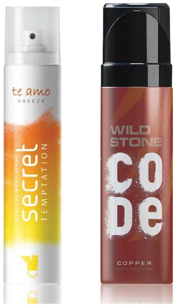

Secret Temptation Te Amo Breeze Perfume Body Spray For Women and Wild Stone Code Copper Perfume Body Spray (120 ml each) Pack of 2