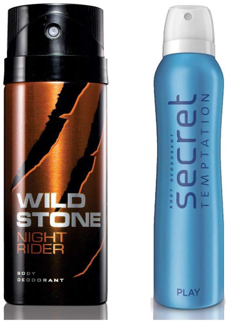 

Secret Temptation Play Deodorant For Women and Wild Stone Night Rider Deodorant for Men (150 ml each) Pack of 2