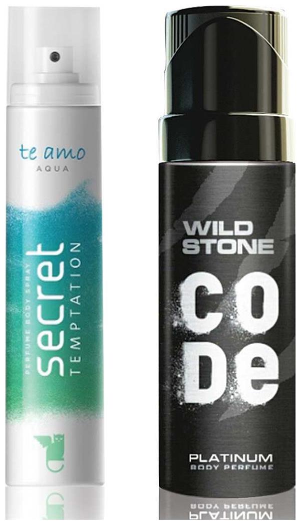 

Secret Temptation Te Amo Aqua Perfume Body Spray For Women and Wild Stone Code Platinum Perfume Body Spray (120 ml each) Pack of 2