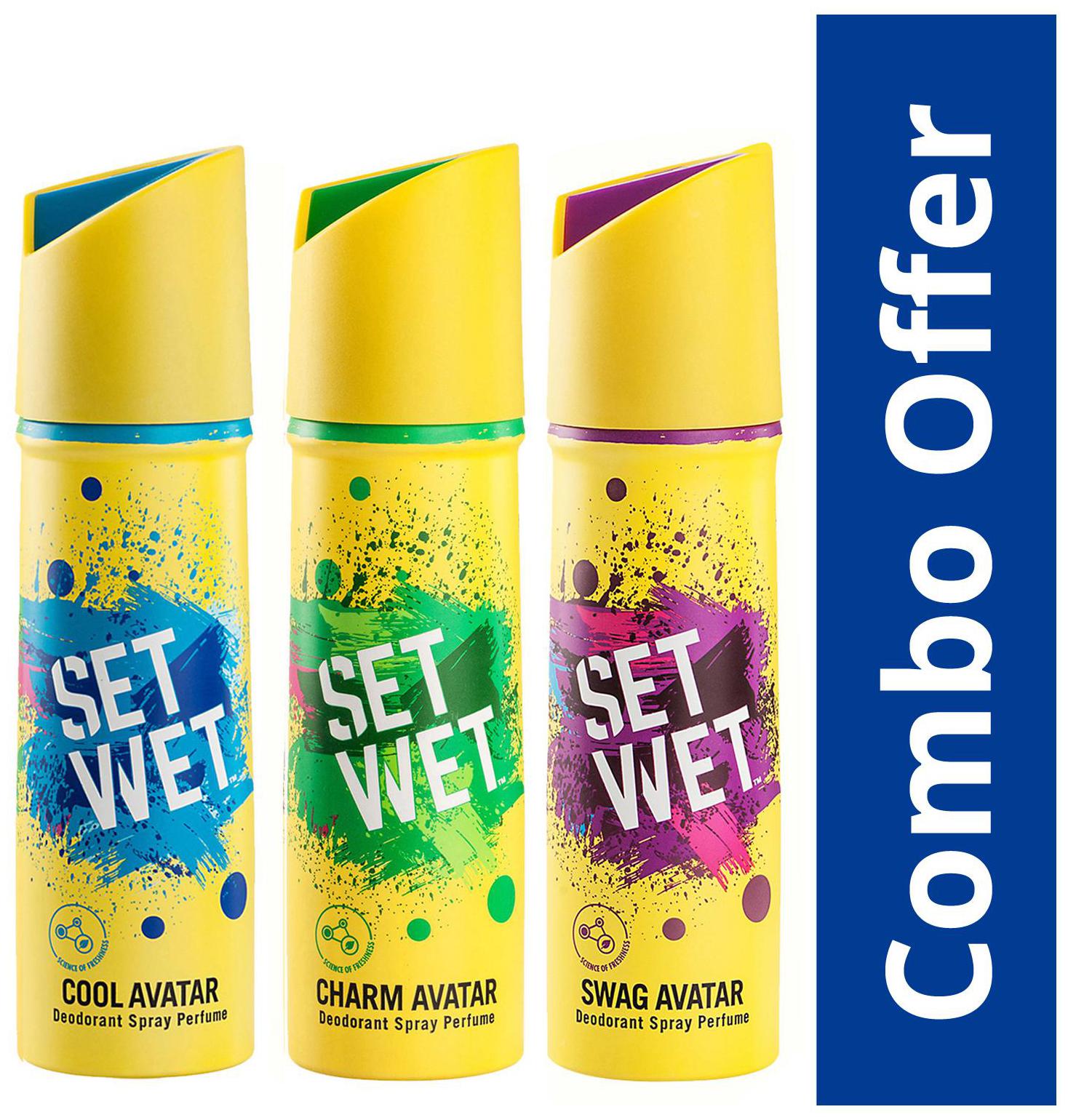 

Set Wet Cool Charm and Swag Avatar Deodorant Spray Perfume 150 ml (Pack of 3)