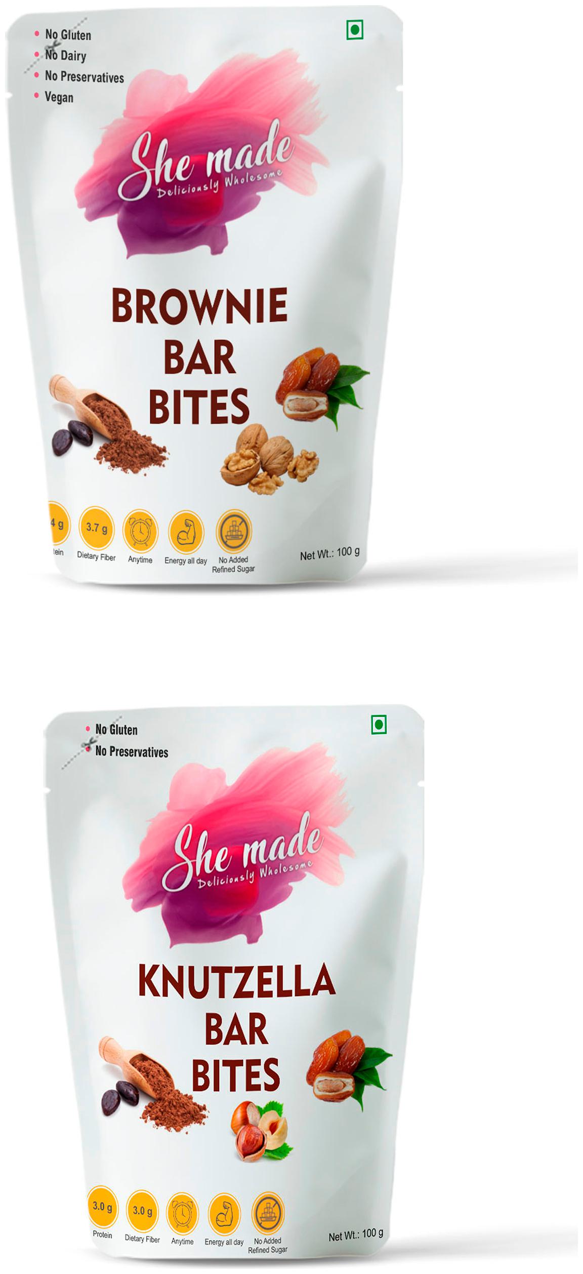 

She Made Assorted Bar Bites 200g (Brownie-100g Knutzella-100g)(Pack of 2) Energy Nutrition Bar Minis Gluten-free Vegan Diet and Healthy Snacks