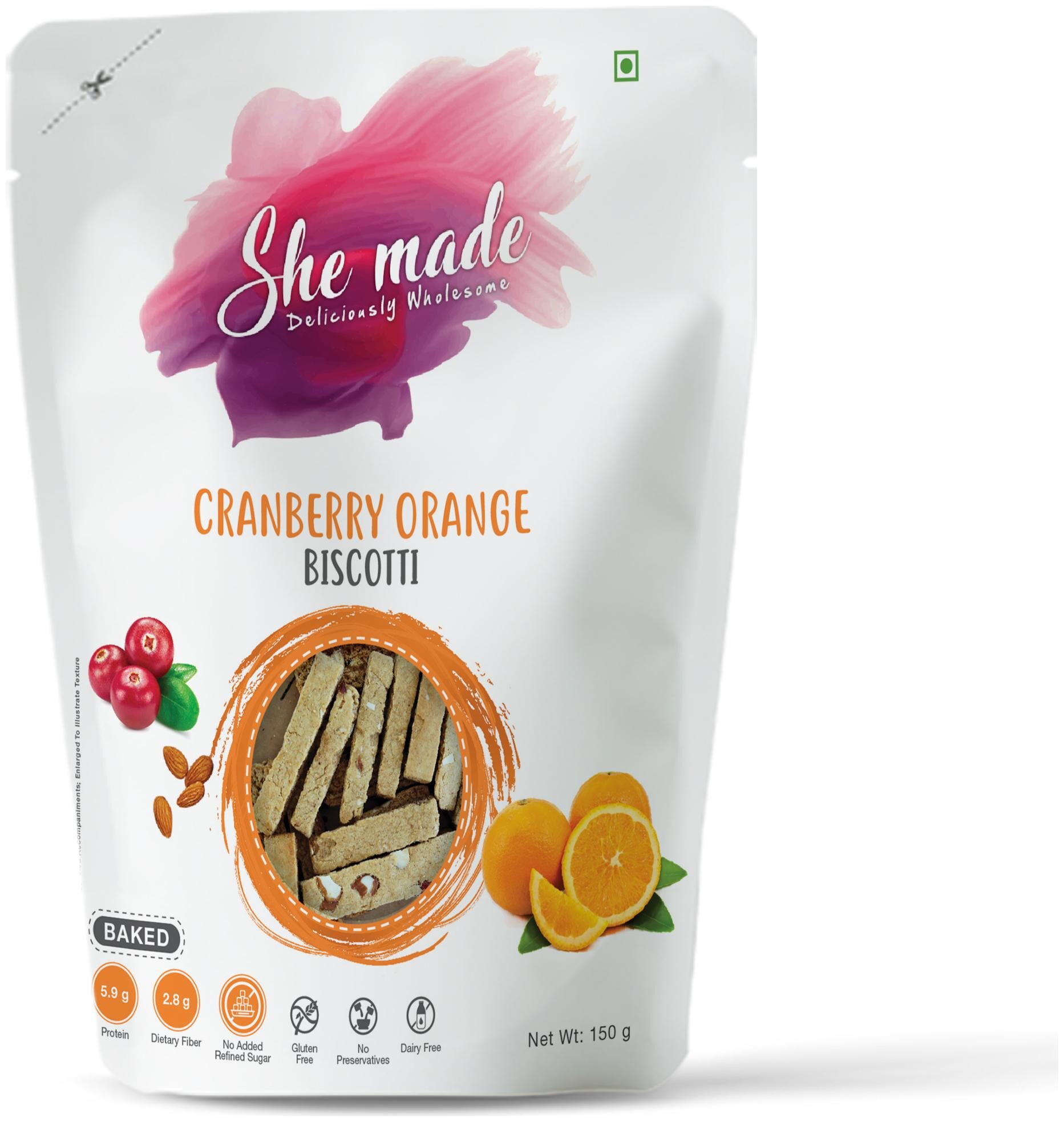 

She Made Cranberry Orange Biscotti 150g Gluten-free Baked Not Fried Vegetarian Diet and Healthy Snacks