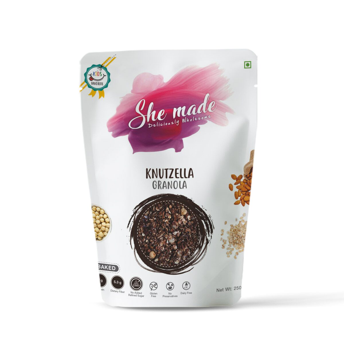 

She Made Knutzella granola 250 g ( Pack of 1 ) Gluten-free Baked Not Fried Energized Mornings Vegetarian Children Maternity Favourite Diet and Healthy Breakfast