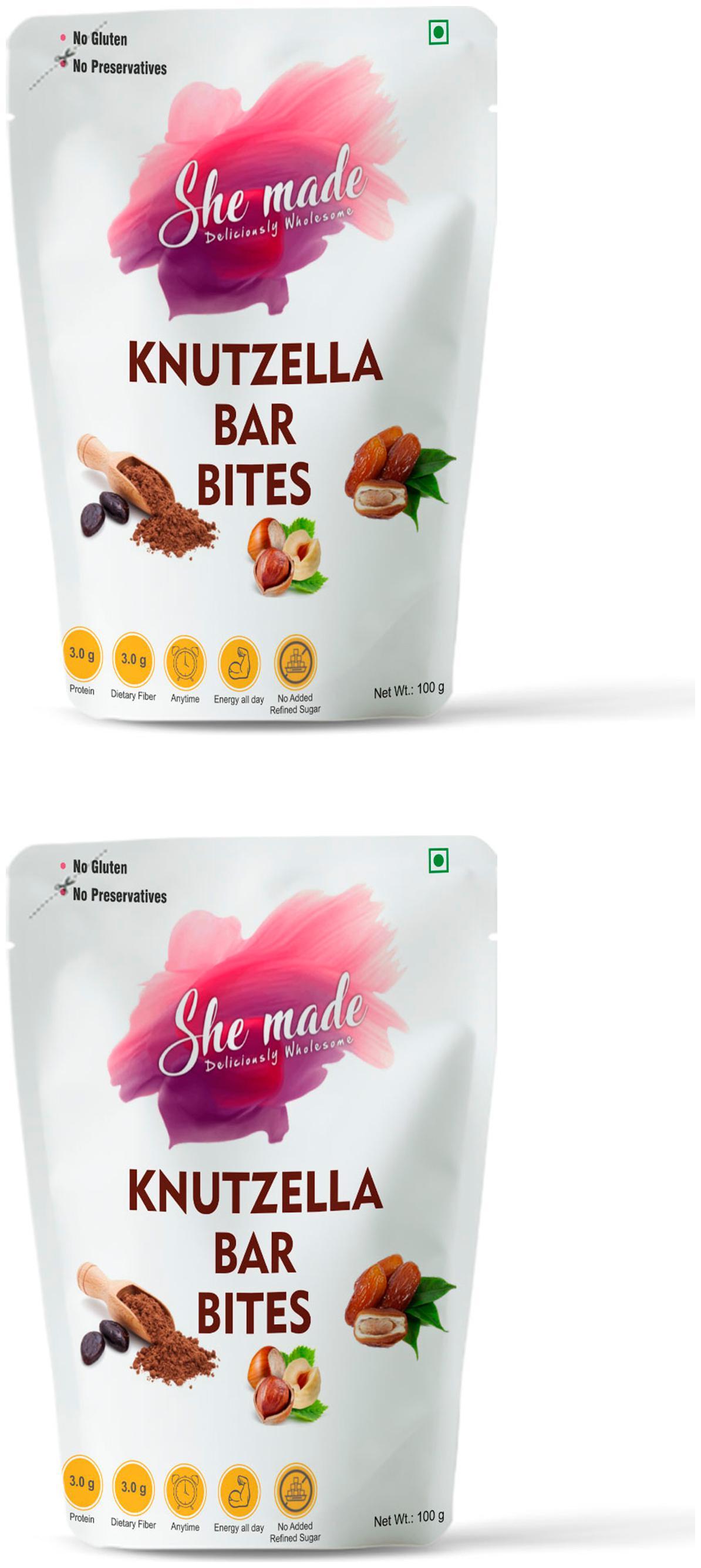 

She Made Multi Knutzella Bar Bites 200g-pack of 2 - 100 g x 2 Energy Nutrition Bar Minis Gluten-free Vegan Diet and Healthy Snacks