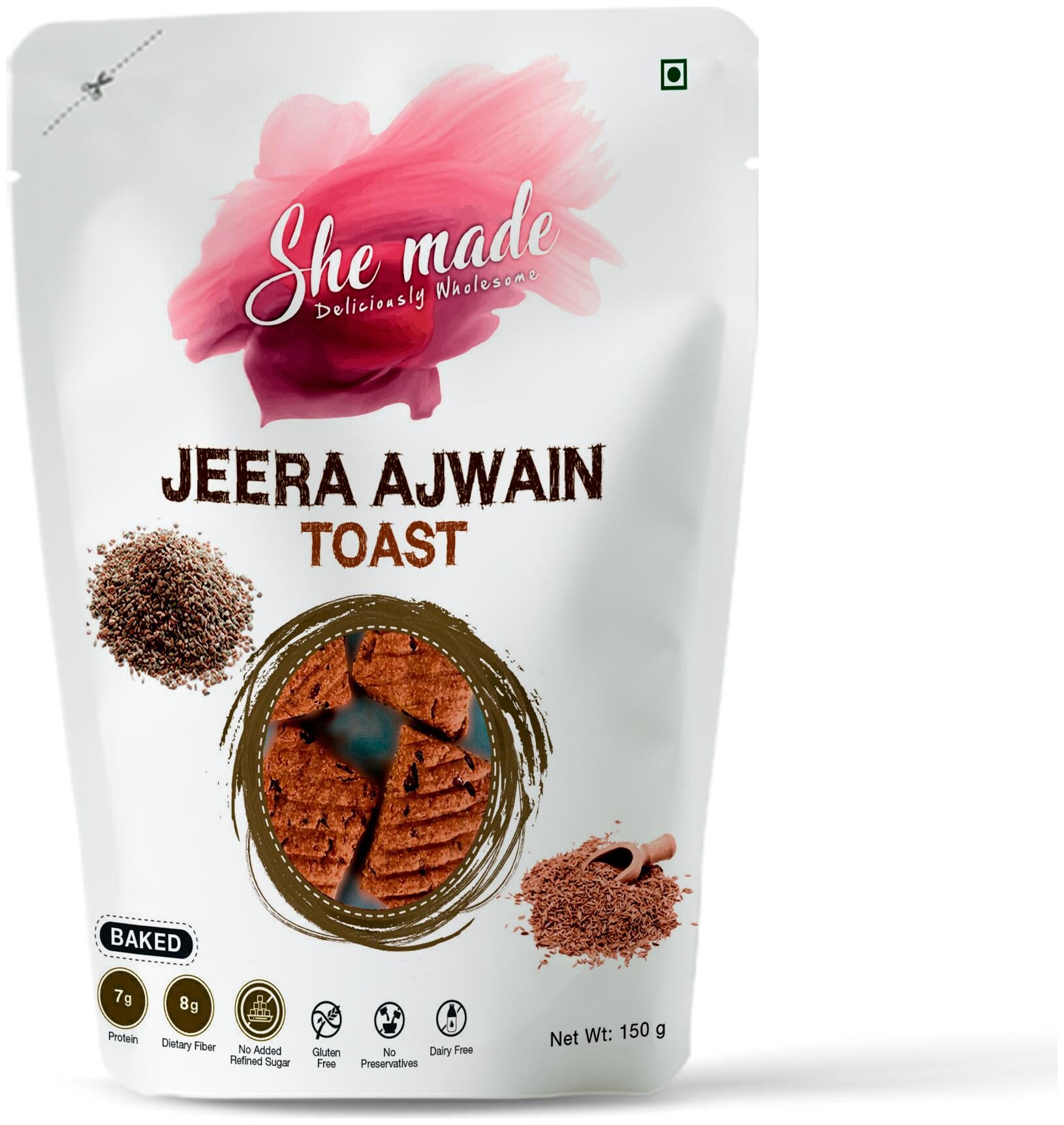 

She Made Toast- Jeera Ajwain 150g Gluten-free Baked Not Fried Vegan Diet and Healthy Snacks