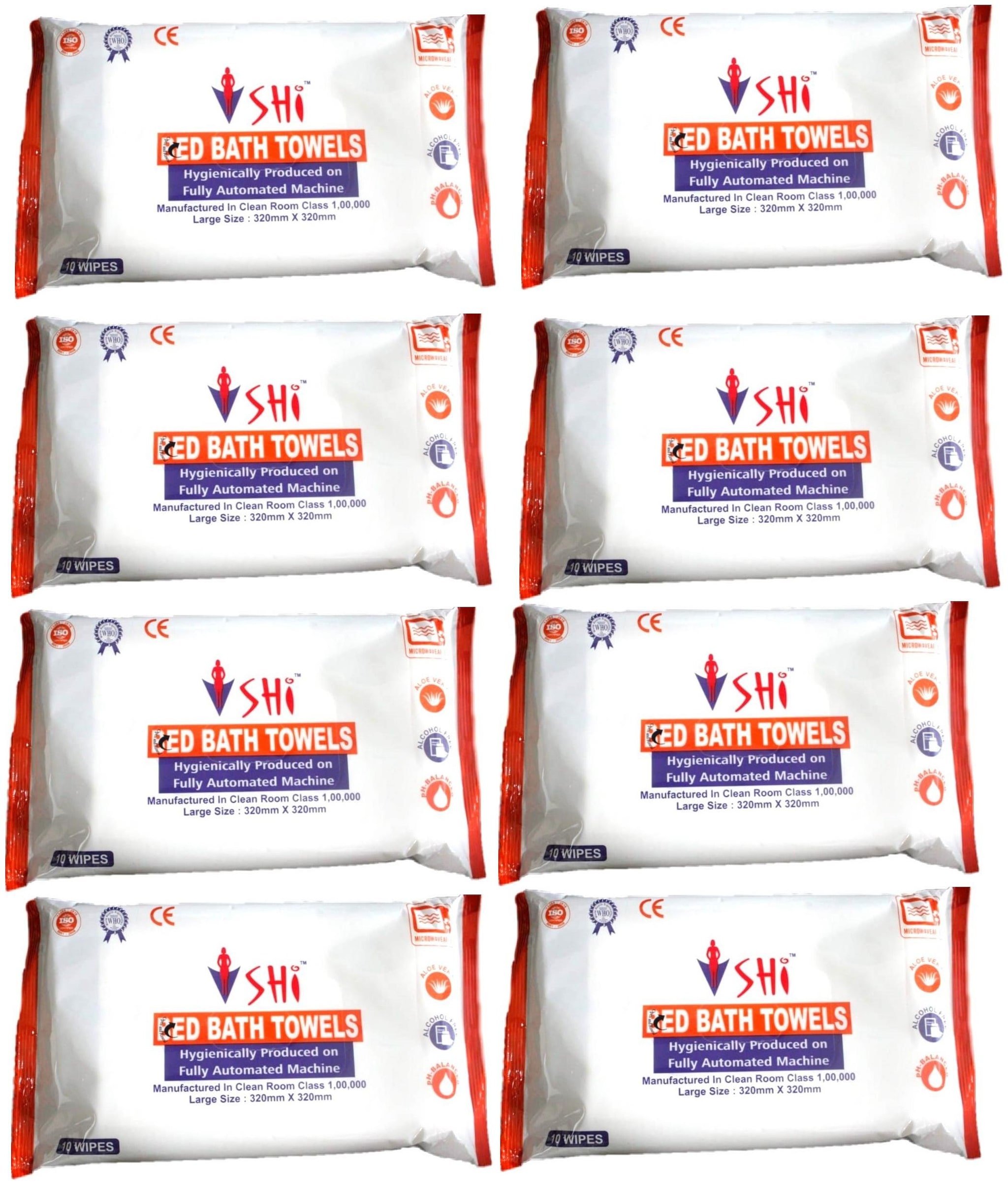 

SHI Hygiene Bed Bath Towel Wet Wipes For Face Men Women Cleansing Refreshing Sponge Bath Pack of 8