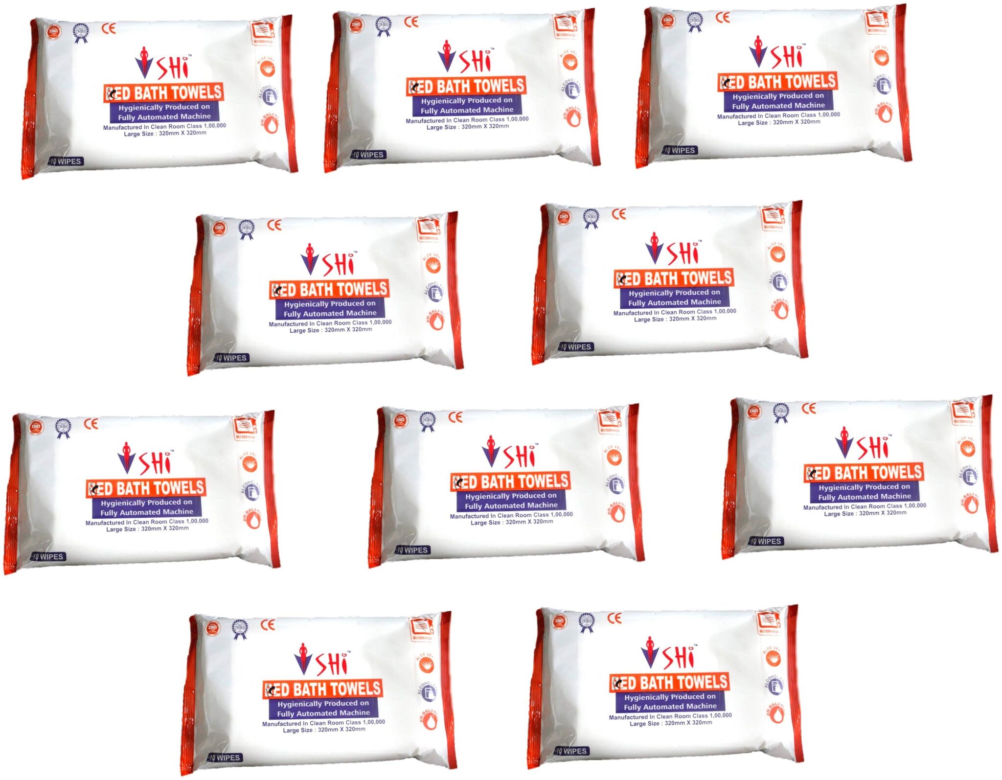 

SHI Hygiene Bed Bath Towel Wet Wipes For Face Men Women Cleansing Refreshing Sponge Bath Pack of 10
