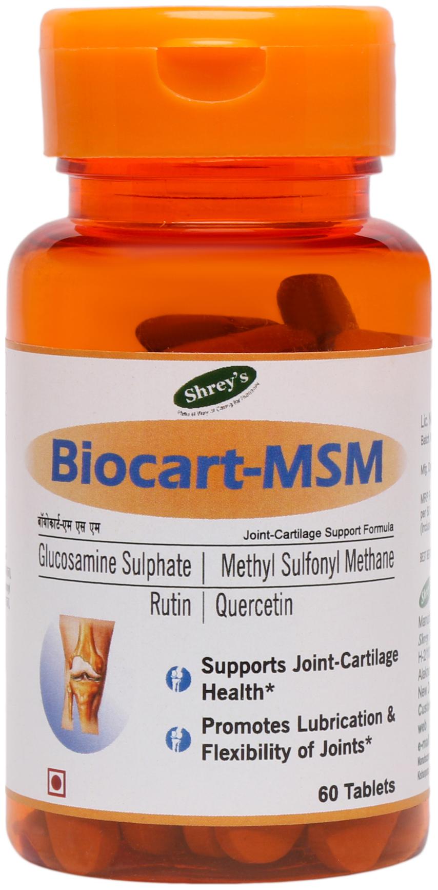 

Shrey s Biocart-MSM Glucosamine MSM Quercetin Rutin 60 Tablets (Pack of 1)