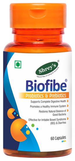 

Shrey s Biofibe Probiotics Prebiotics For Digestive Health 60 Capsules (Pack of 1)